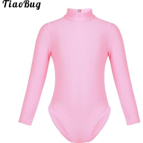 TiaoBug Kids Girls Long Sleeves Mock Neck Ballet Dance Gymnastics Leotard Jumpsuit Unitard Dancewear Stage Performance Costume
