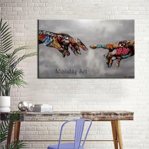 Top aritist Hand painted Classical oil Painting Home Decor Canvas Art Michelangelo Creation Of Adam Wall Picture For Living Room