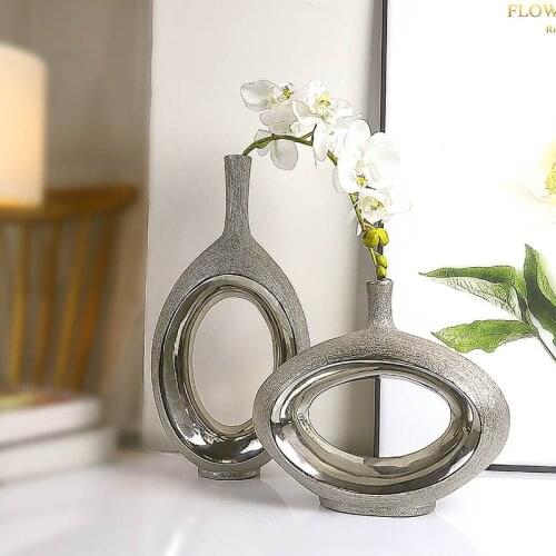 Creative Ceramic Vase Silver Hollow Drawing Flower Simple Study Table Decoration Flower Vase Modern Home Decoration Accessories
