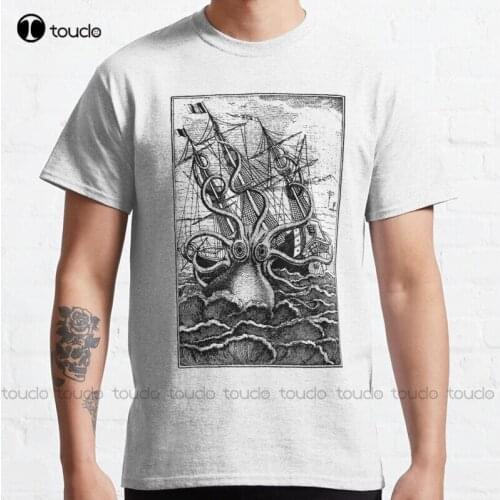 Vintage Kraken Attacking Ship Illustration Classic T-Shirt Womens T Shirt S-5Xl Cotton Tee Shirt work shirts for women Unisex