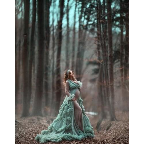 Vintage V-Neck Long Tulle Robes Custom Made Maternity Dresses Ruffles Tiered Babyshower Party Dress Bridal Evening Gowns