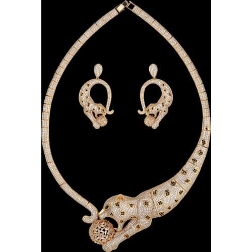 Zlxgirl jewelry big size brand leopard animal wedding necklace with earring jewelry sets high cubic zircon mens necklace sets