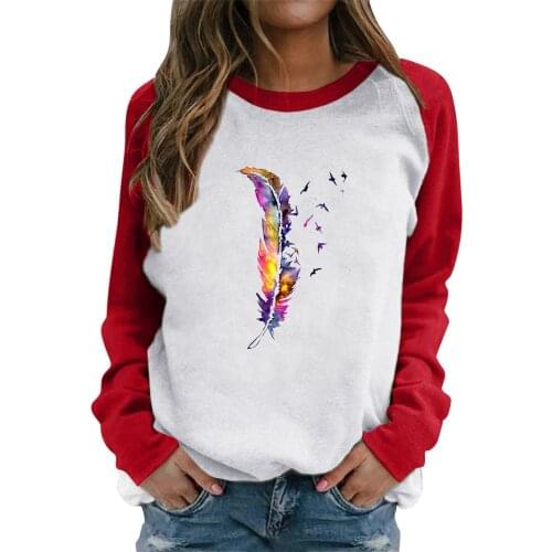 T-shirt For Women Summer Simple Splice Printed Graphic Tee Classic Korean Style Long Sleeve Pullover Tops Street Round Neck Tees