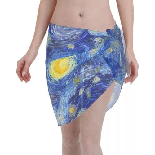2021 Women Swimwear Pareo Scarf Bikini Cover-Ups Wrap Kaftan Sarong Beach Sexy Skirts Glowing Moon Starry Sky Swimsuit Cover-Ups
