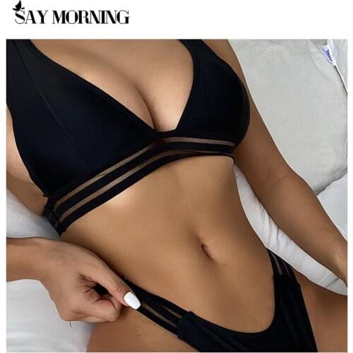 SAY MORNING Two-piece Swimwear Colorblock Deep V Sexy Womens Swimsuit Split Bikini Set New 2021 Beach Wear Swimming Suit Bathin