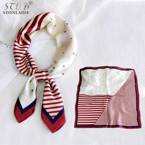 2021NEW Women Square Silk Scarf Printing Streped With Stars Satin Women Hair Scarfs Fashion Women Neck Carves For Ladies 70X70CM