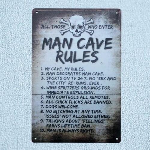Man Cave Rules Tin Metal Signs Vintage Plates For Wall Bar Home Art Craft Decor Cuadros Iron Poster 30X20CM A-5462B