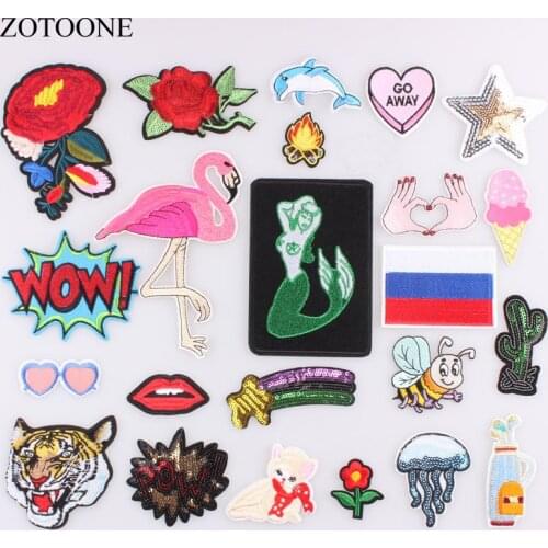 ZOTOONE 1PC Flamingo Flower Cat Letter Patch for Clothing Stripes On Clothes Iron On Patches Embroidery Applique DIY Stickers A