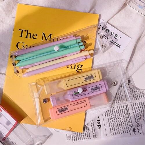 1pc Kawaii Transparent Pencil Case Pencil Eraser Ruler Stationery Storage Box Cute Makeup Brush Storage Bag School Supplies