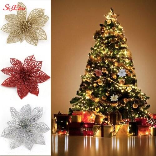 10Pcs Christmas Artificial Flower Xmas Tree Ornament Scene Layout Hanging Decor Hollow Flower Wedding Decoration Flowers 6Z