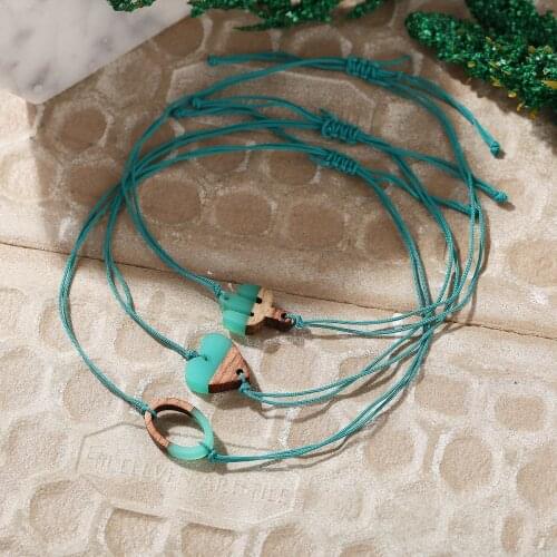 19070304a1 Han Zhishang Creative Retro Simple Green Color Braided Rope Wood Slidable Bracelet