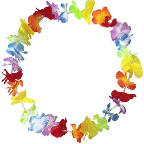20 pcs Party Supplies Silk Hawaiian Flower Lei Garland Hawaii Wreath Cheerleading Products Hawaii Necklace