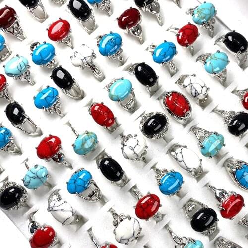 20Pcs/pack Wholesale Mix-style Natural Stone Ring Turquoise Ring Charms For Elegant Women Love Romantic Gift