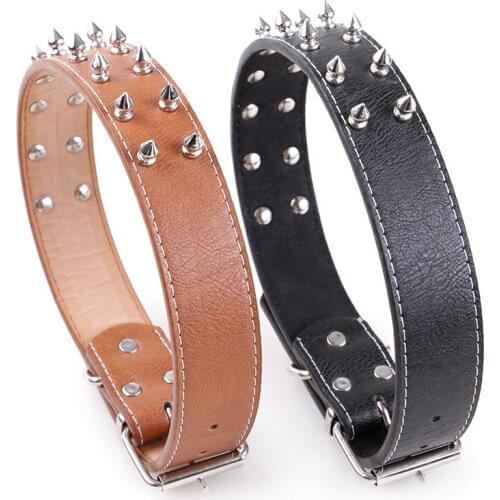 2019 Fashion Pet Collars High Quality PU Leather Dog Rivet Collars Large Size 3.5cm Width Dog Use Adjustable Pets Supplier