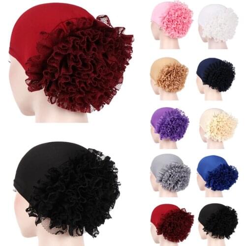 2019 Fashion Women Flower Muslim Hijab Ruffle Cancer Chemo Hat Beanie Scarf Turban Head Wrap Cap Bonnet Inner Cap Solid Color