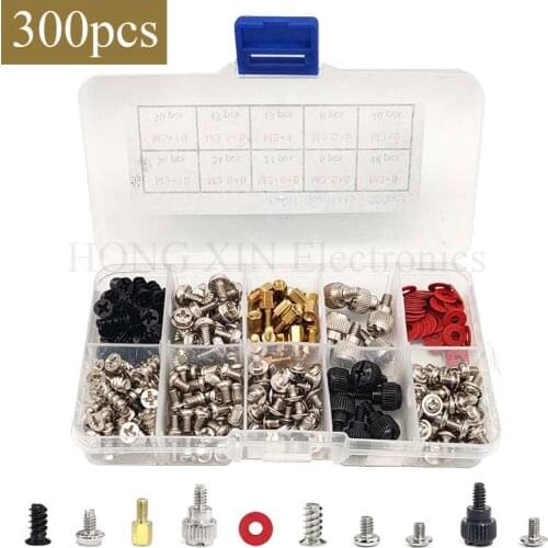300pcs/Set Computer Screw Standoffs Washer Set Assortment Kit for Hard Drive Computer Case Motherboard Fan