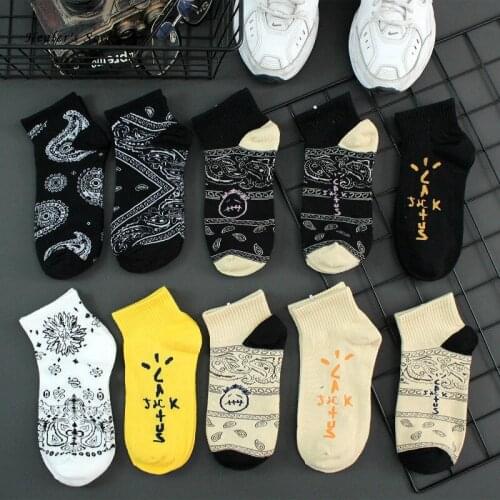 New Fashion Travis Scott Grimace Men and Women Socks Cotton Harajuku Graffiti Cashew Flower Summer HipHop Skateboard Short Socks
