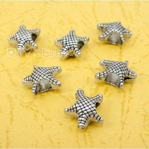 60pcs-Antique Silver Starfish Beads,Sea Star Beads 14x13x7mm