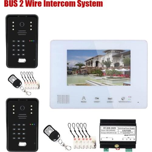 7 Inch BUS 2 Wire RFID Video Door Intercom systems for 2 Outdoor 1/2/3 Camera Code Keypad RFIC Camera home Access Control System