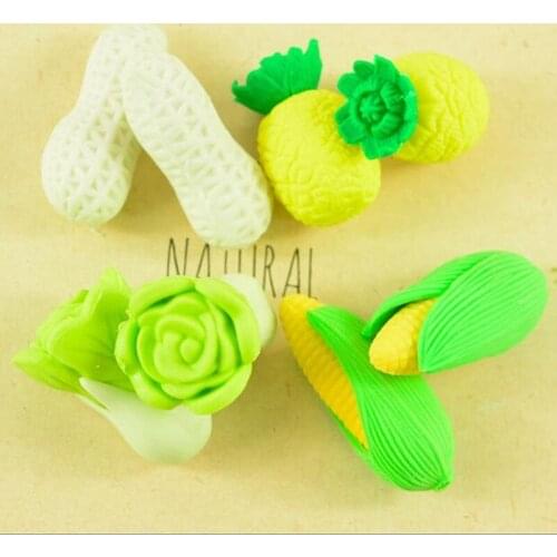 72Pcs/lot New Cute Pineapple Cabbage Peanut Corn Eraser Students' Gift Prize Children Learning Erasers School Supplies