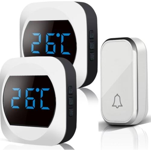 Wireless Waterproof Doorbell 300m Range US EU Plug Home Intelligent Door Bell Chime 2 Buttons 2 Receivers Temperature Self Power