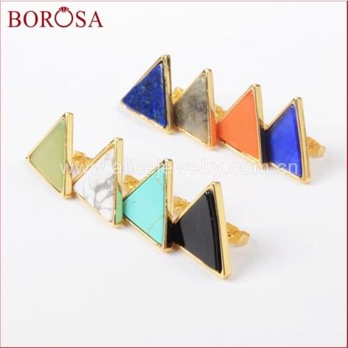 BOROSA Druzy 10 pcs Triangle Dual Purpose Multi-kind Stone Stud Earrings for Women WX223