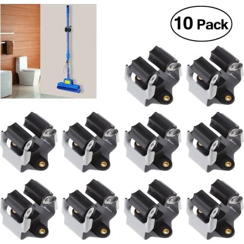 PIXNOR 10PCS Broom Hanger Mop and Broom Holder Broom Organizer Grip Clips Wall Mounted Garden Storage Rack with Screws A20