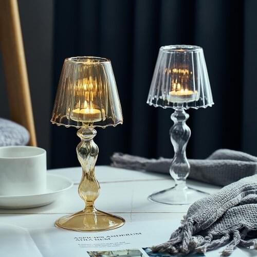Home Decor candlelight dinner Accessories Bedroom Wedding Decor European Transparent glass Crystal dining table Candle Holder