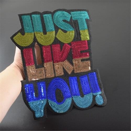 T shirt Women iron on patch sequins 27cm JUST LIKE YOU! deal with it patches for clothing stickers 3d t shirt mens free shipping