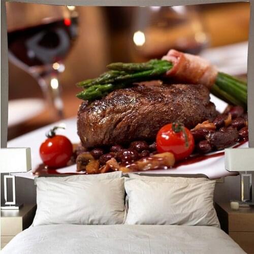 Gourmet Art Big Tapestry Meat Sausage Pattern psychedelic Wall hanging beach towel restaurant kitchen Home room decoration