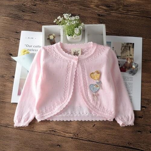 Plain Pink Girls Jacket Cardigan Kids Cute Summer Girls Sweet Cotton Shool Sweater Coat 1 2 3 4 5 6 7 8 Year Kid Clothes 205029