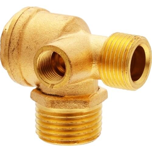 Brass 3 Port Air Compressor Valve 90 Degree Air Compressor Check Valve Threaded For Central Pneumatic Tool Connector Valves