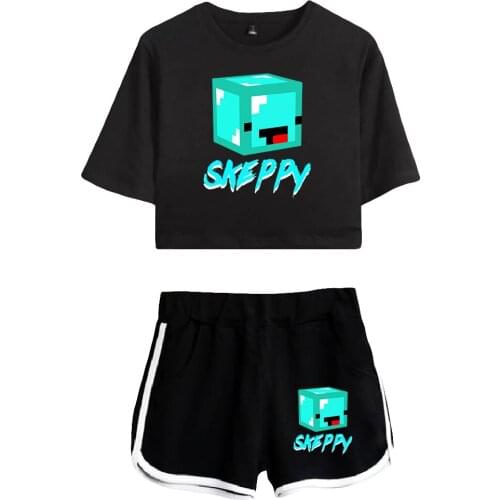 Skeppy Print Summer Women/Girl Sets Sexy Short Tops+shorts Elastic Waist Kawaii Youthful vitality style Suits Two Piece Sets
