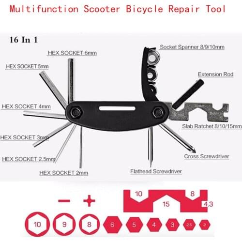 Mini Multifunction Scooter Bicycle Repair Tool 16 in 1 Kit For Xiaomi MI M365 for ninebot es2 Folding Screwdriver Hexagon Wrench