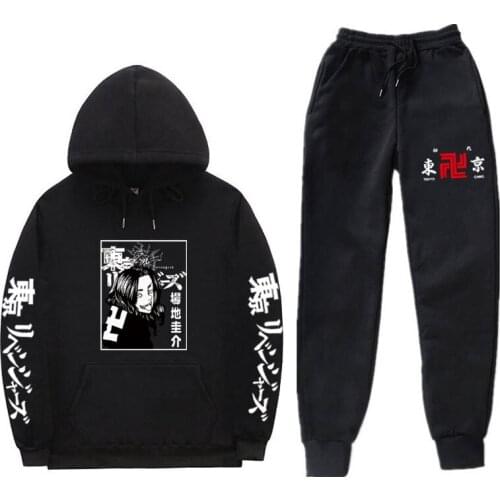 Anime Harajuku Tokyo Japanese Avengers Men’s hoodie Winter Hoodie + Pants Two-Piece Fashion Hip Hop Casual Jogging Hooded Suit