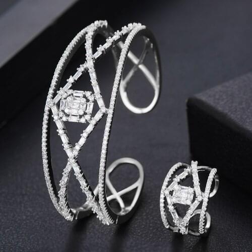 GODKI Luxury 4 Rows CUFF Bangle Ring Set Jewelry Set For Women Wedding PARTY Cubic Zircon Crystal CZ aretes de mujer modernos