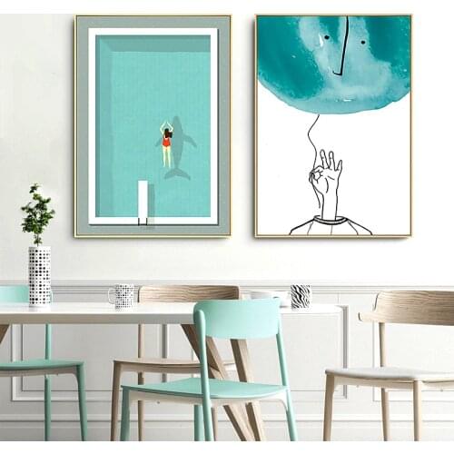Nordic swimming pool wall art Canvas posters Painting Prints creative figure Posters for Living Room Morden art Home Decor