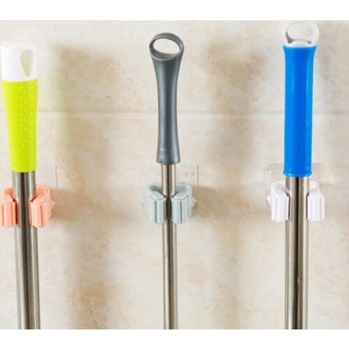 Non Punch Adhesive Wall Mounted Mop Holder Storage Broom Hanger Clip Seamless Mop Hook Bathroom Home Kitchen Organizer Tool