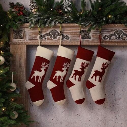 Newest Christmas Gift Bag Elk Patterns Sock Knitted Storage Bag Decorative Tools For Candy Snacks Festivals Socks Funny Gifts