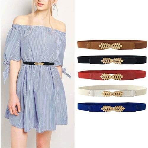 New Women Fashion Waist Belt Narrow Stretch Dress Belt Thin Buckle Waistband