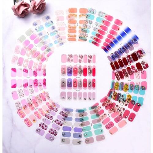 Fully Nail Stickers Simple Style Flower Cartoon Diamond Pattern Waterproof Nail Polish Film Nail Art Foil Sticker pegatinas