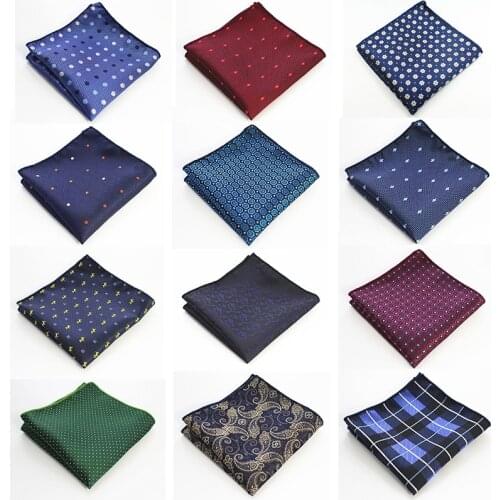 Ricnais New Classic Dot Print Handkerchief Silk Blue Pocket Square Business Chest Towel Hanky Gentlemen Wedding Casual Hankies