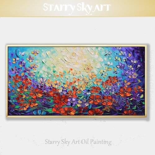 Artist Hand-painted Large Canvas Modern Abstract Knife Flower Oil Painting on Canvas Thick Paint Textured Knife Flowers Painting