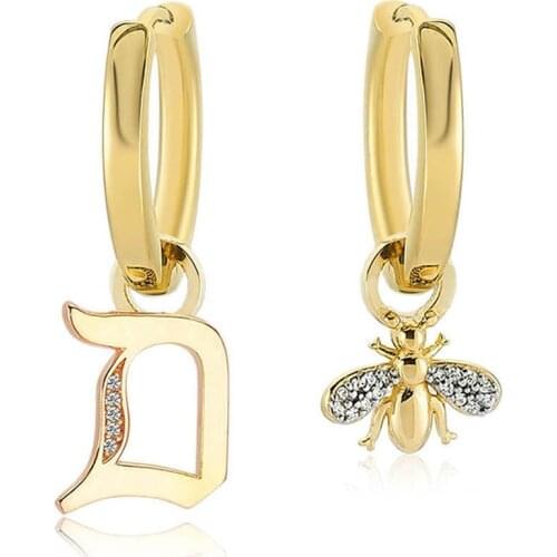 Valori Jewels Letter And Bee, Zirconia White Gemstone, Gold Plated, Sterling Silver Small Plain Hoop Charm Earrings