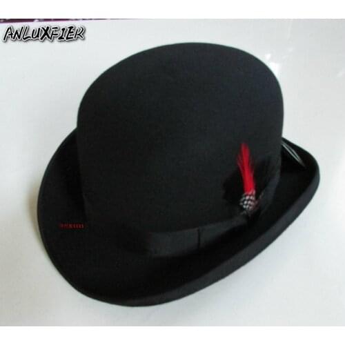 New 100% Wool Hat High Quality Fashion Mens and Womens Black Cap Bowler Hats Black Wool Felt Derby Bowler Hats B-8134