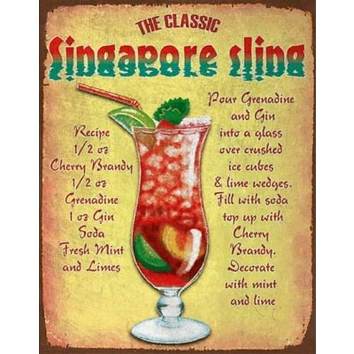 SINGAPORE SLING METAL TIN SIGN POSTER WALL PLAQUE RETRO WALL DECOR BAR PUB