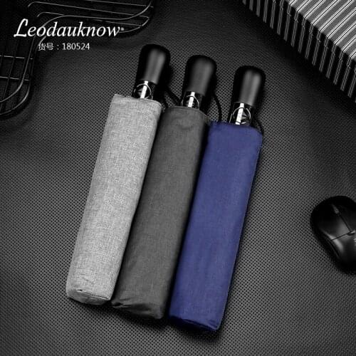 Leodaukonw Three Folding Fully Automatic Umbrella Windproof Business Brand 1.2 Meters Simplicity Mens Sunny and Rainy Umbrella