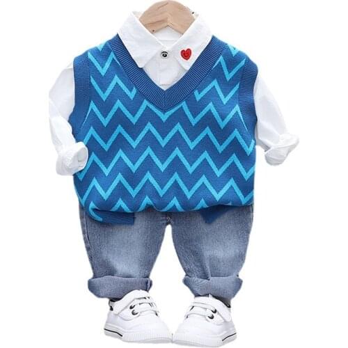 New Spring Autumn Baby Boy Clothes Suit Children Striped Vest Shirt Pants 3Pcs/Set Toddler Sports Casual Costume Kids Tracksuits