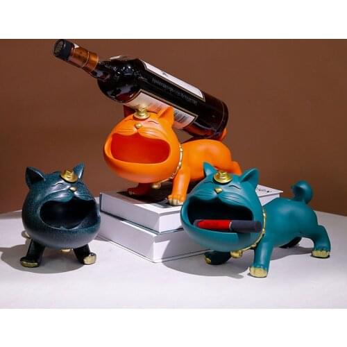 Resin Lucky Cat Figurine Big Mouth Storage Box Sculpture Ornament Home Decoration Accessories Modern Living Room Wine Rack Craft
