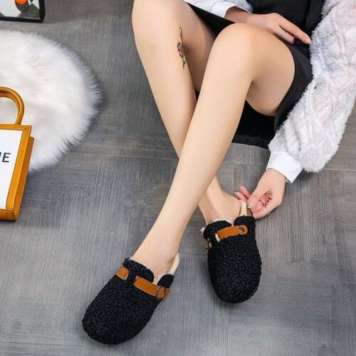 Slippers womens shoes fashion new autumn and winter outdoor platform slide flocking Pullover Plush flat slippers